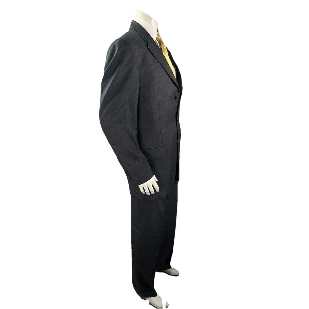 Joseph Abboud Men’s 40L 34x32 2pc Suit Super 100s Wool Pleated Cuffed Black